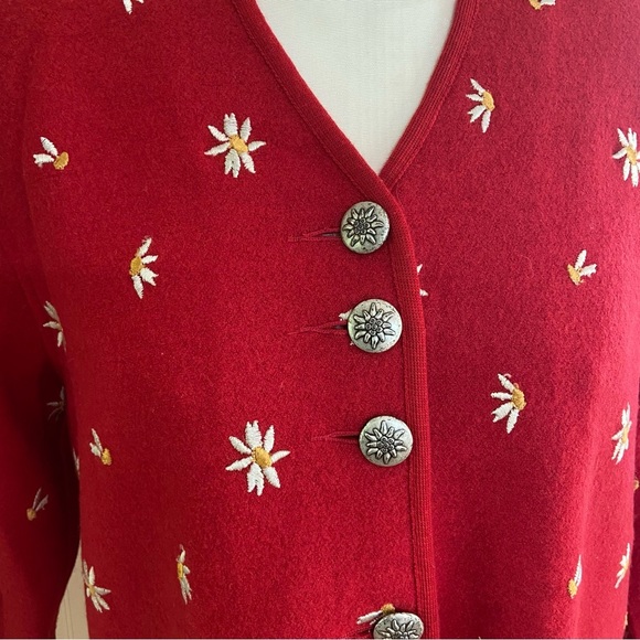 Geiger Collection Red With Daisies Boiled Wool Jacket Cardigan Women 10 (34 AUS) - Picture 5 of 10